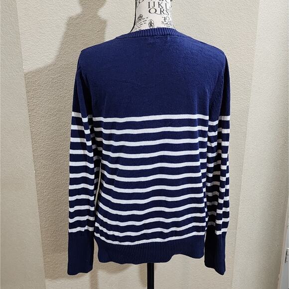 Merona blue and white striped v neck sweater size‎ large - Picture 3 of 5